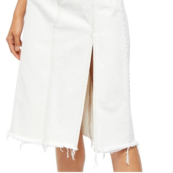 Free People We The Free Mambo Denim Midi Skirt Fringe hem 31 White wash New - Picture 4 of 16